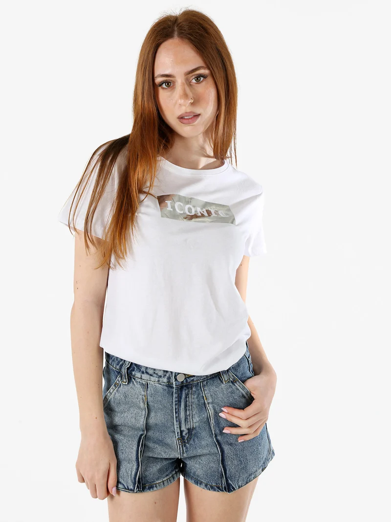 T-shirt donna in cotone con stampa argento - bianco