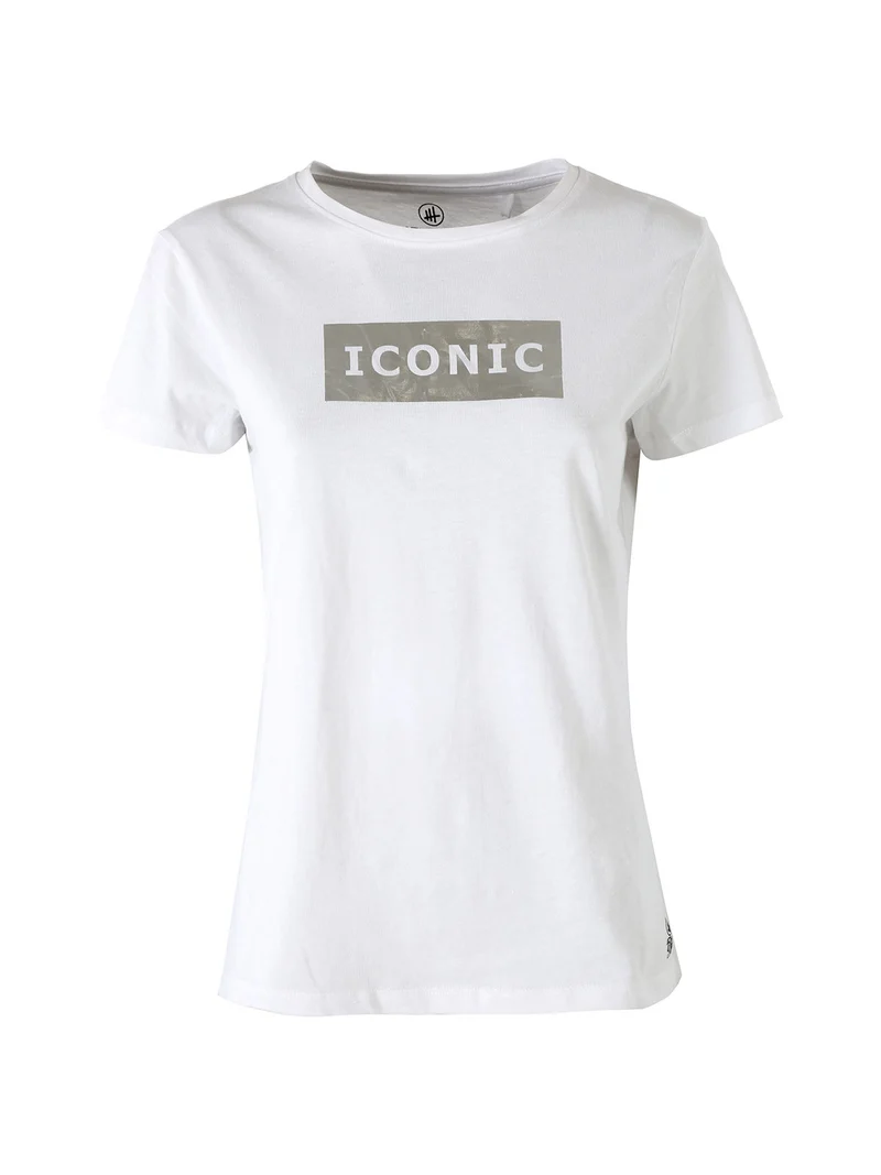 T-shirt donna in cotone con stampa argento - bianco