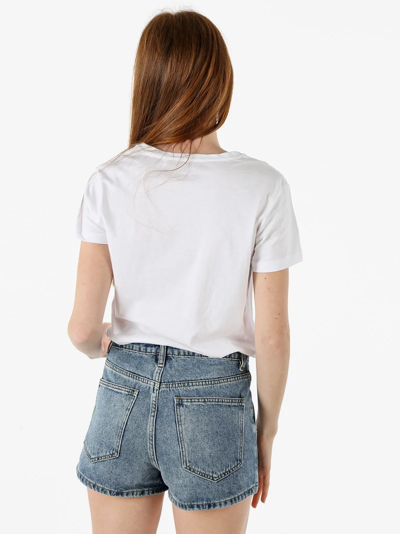 T-shirt donna in cotone con stampa argento - bianco