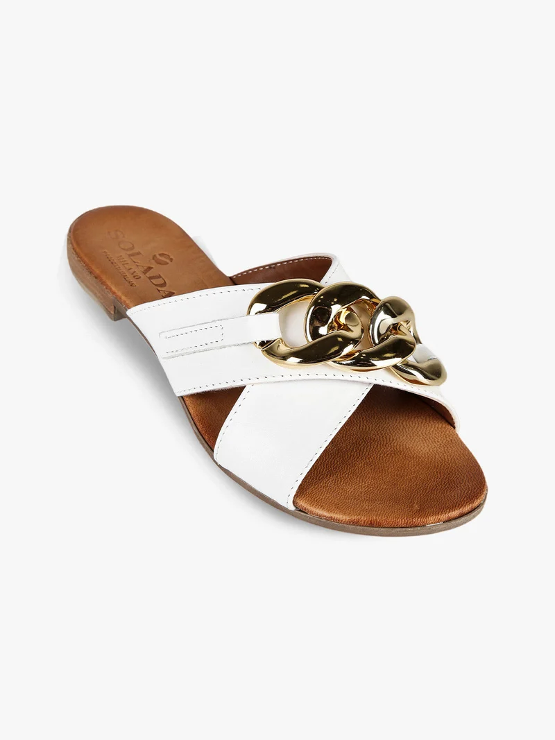 Ciabatte in pelle donna con catena - bianco