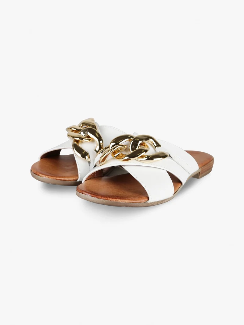 Ciabatte in pelle donna con catena - bianco