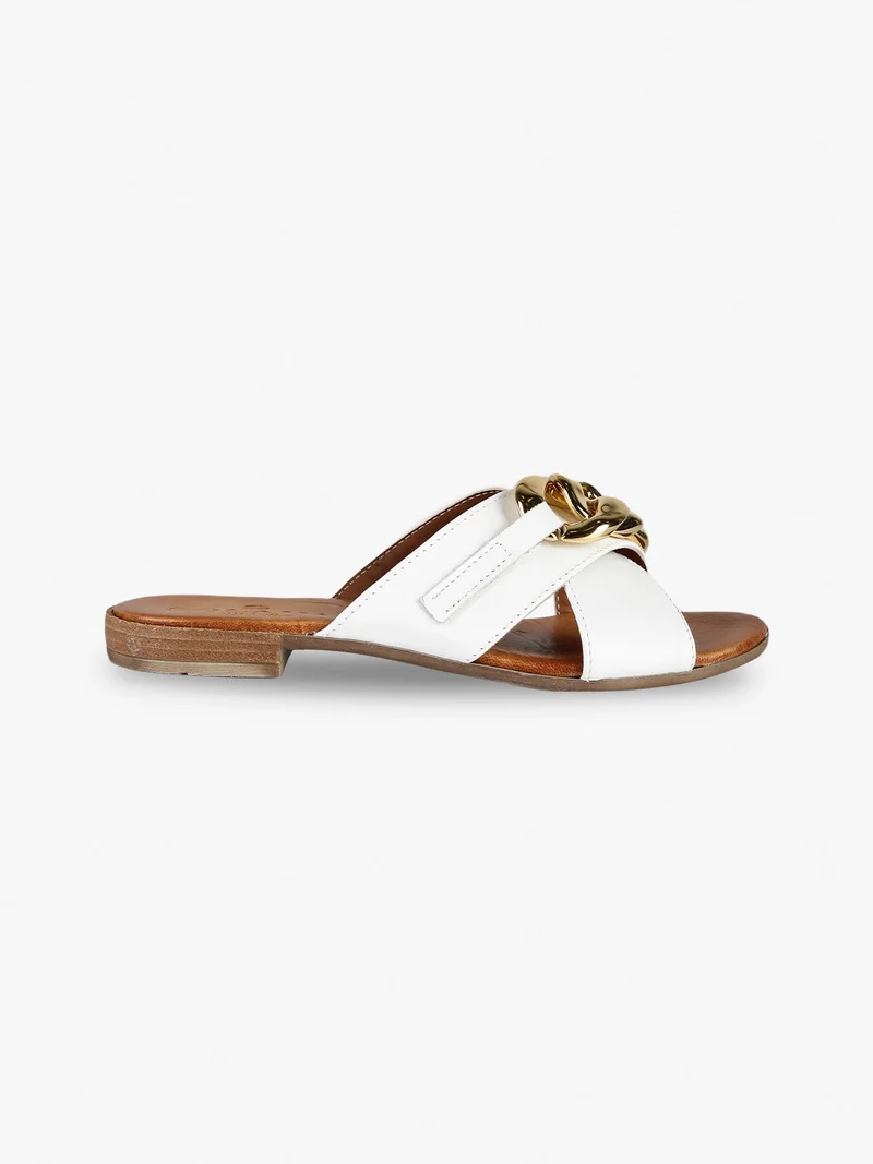Ciabatte in pelle donna con catena - bianco