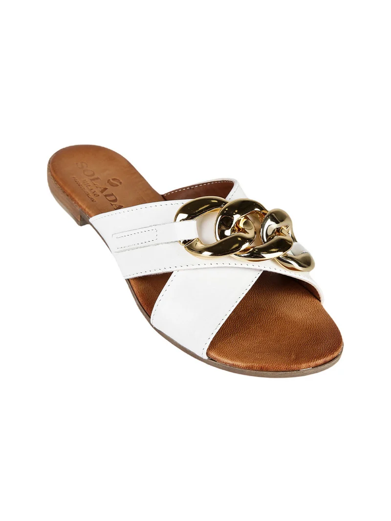 Ciabatte in pelle donna con catena - bianco
