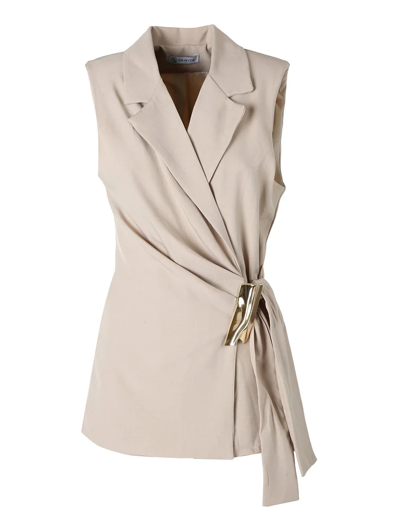 Gilet donna con dettaglio dorato - beige