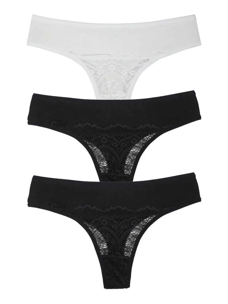 Set di 3 perizoma con pizzo - nero