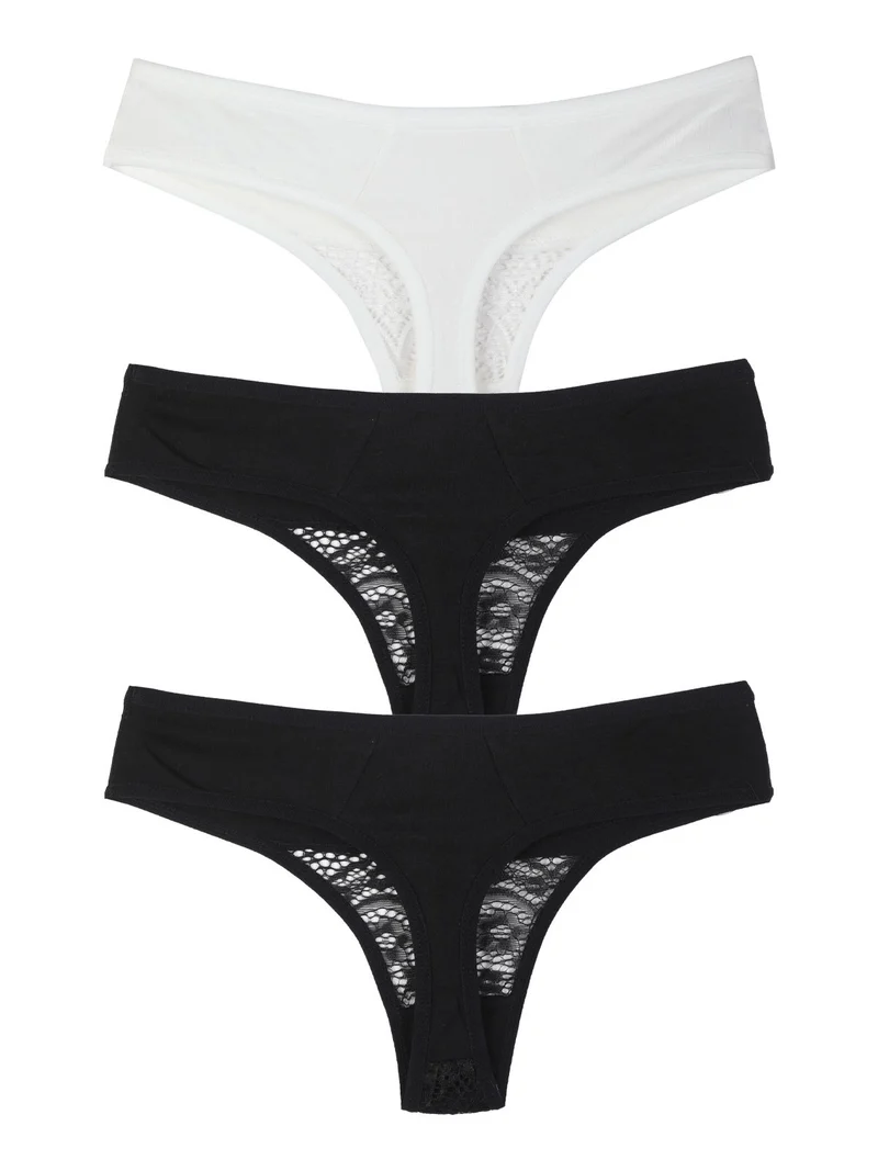 Set di 3 perizoma con pizzo - nero