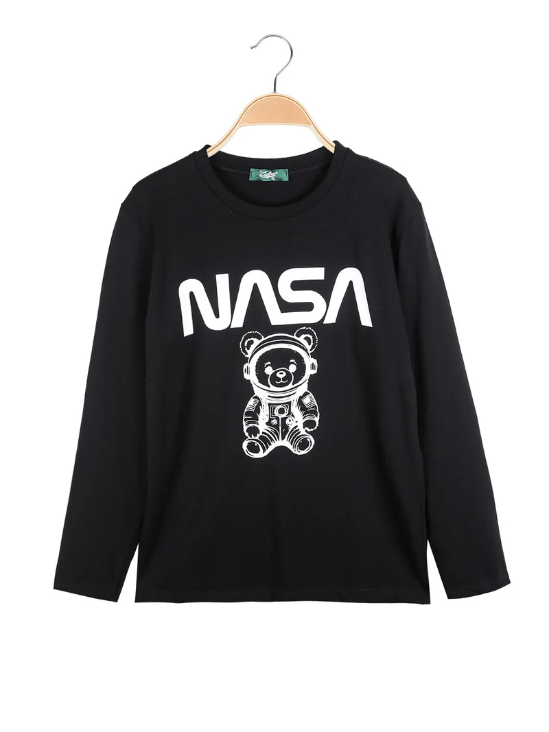 Maglietta da ragazzo in cotone con stampe - nero