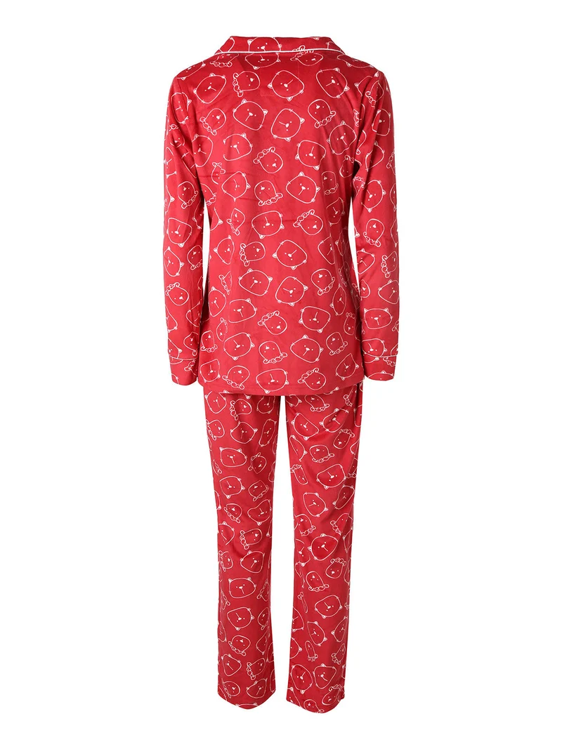 Pigiama di Natale da donna aperto in microcoral - rosso
