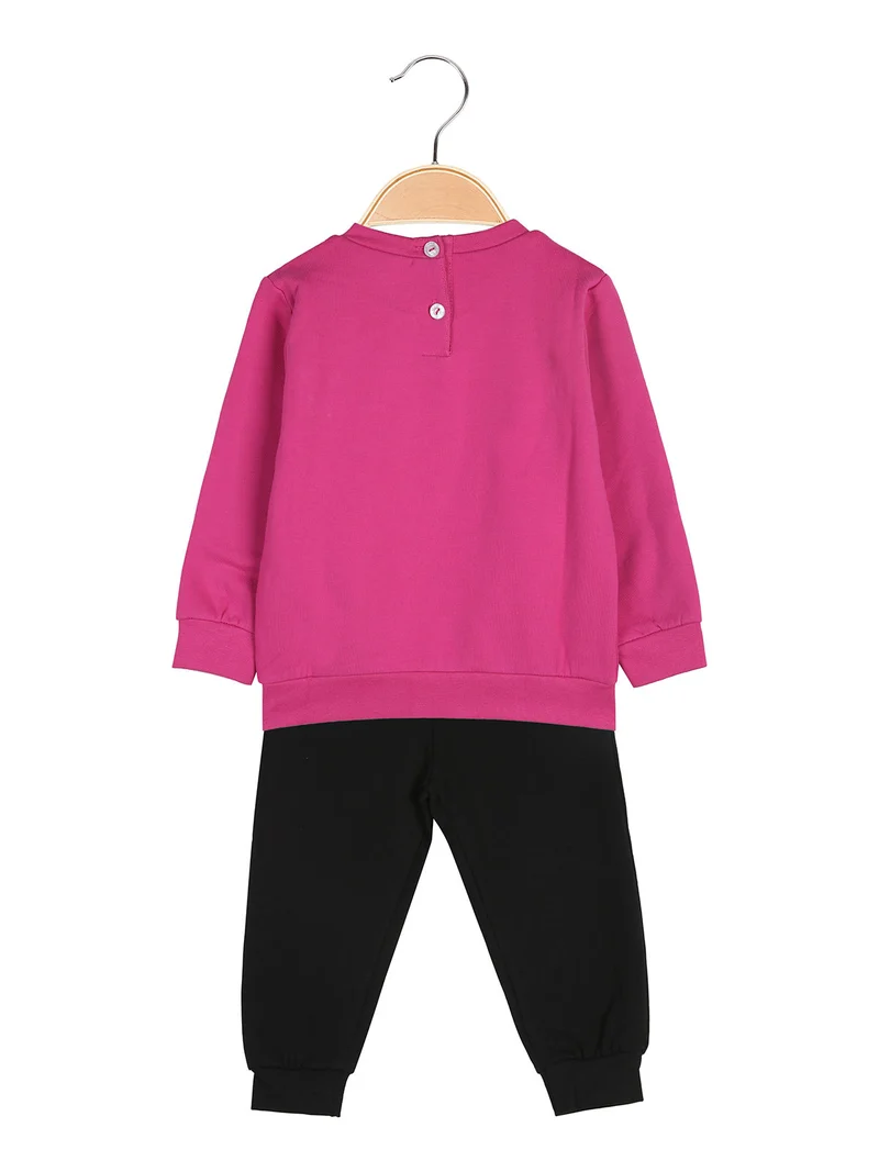 Completo tuta 2 pezzi glitter da neonata con interno felpato - fucsia