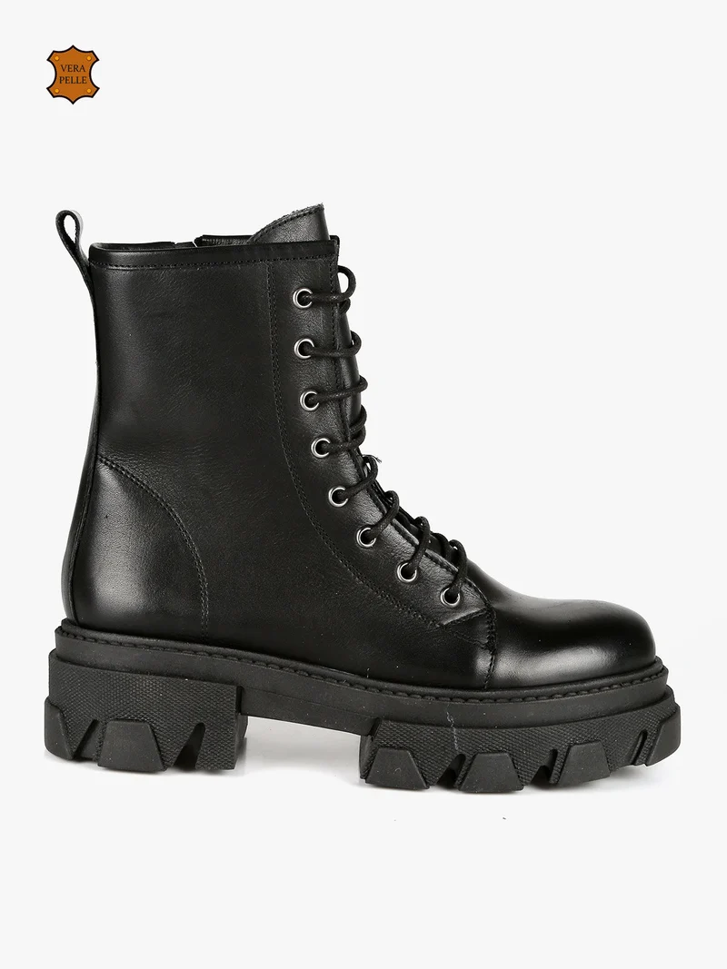 Anfibi in pelle donna con tacco e plateau - nero