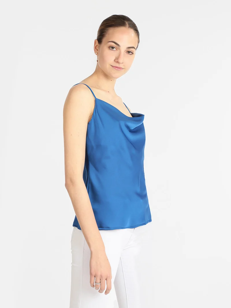 Top donna con scollo a cascata - bluette