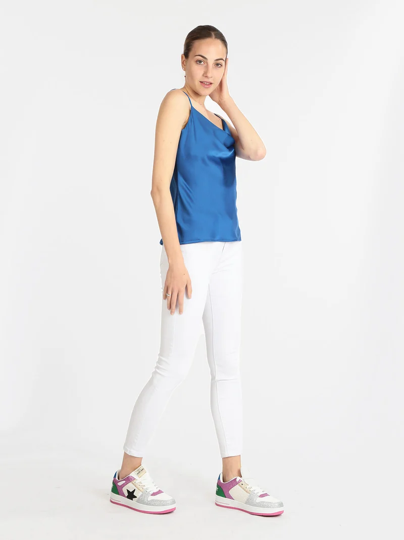 Top donna con scollo a cascata - bluette