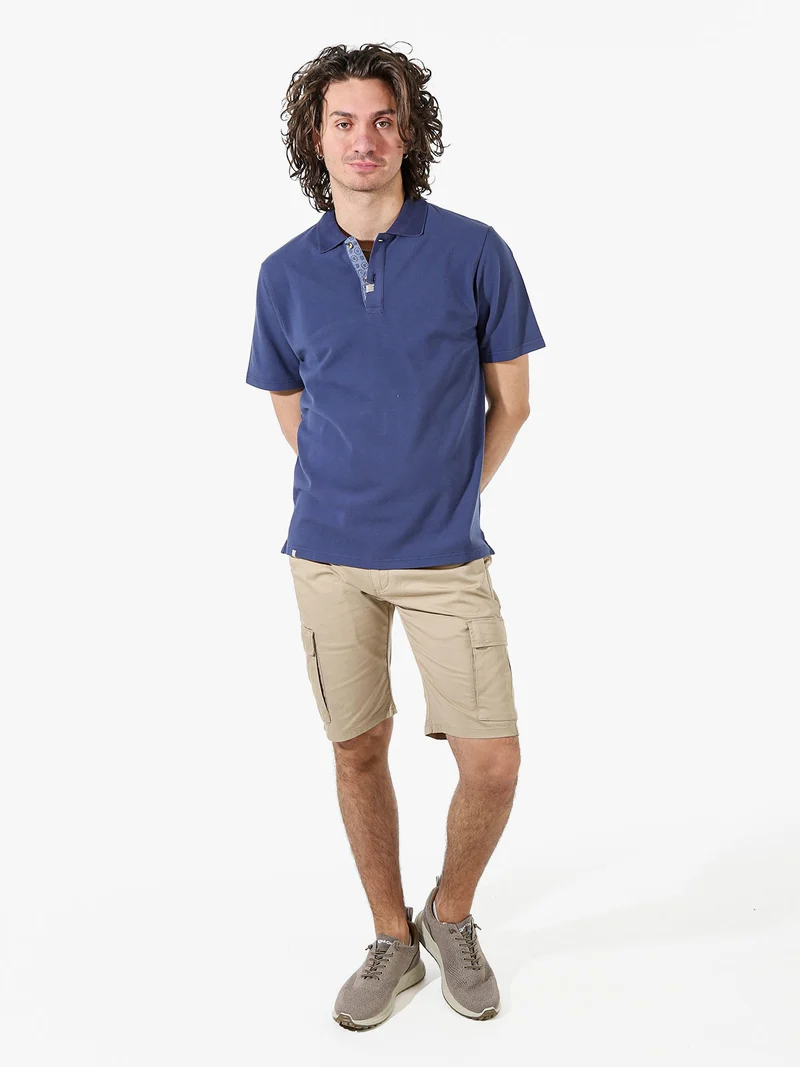 Polo in cotone da uomo a maniche corte - blu