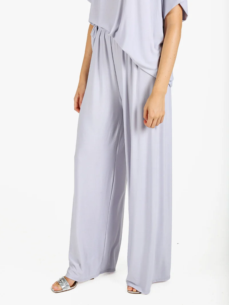 Pantaloni donna con elastico in vita a gamba larga - perla