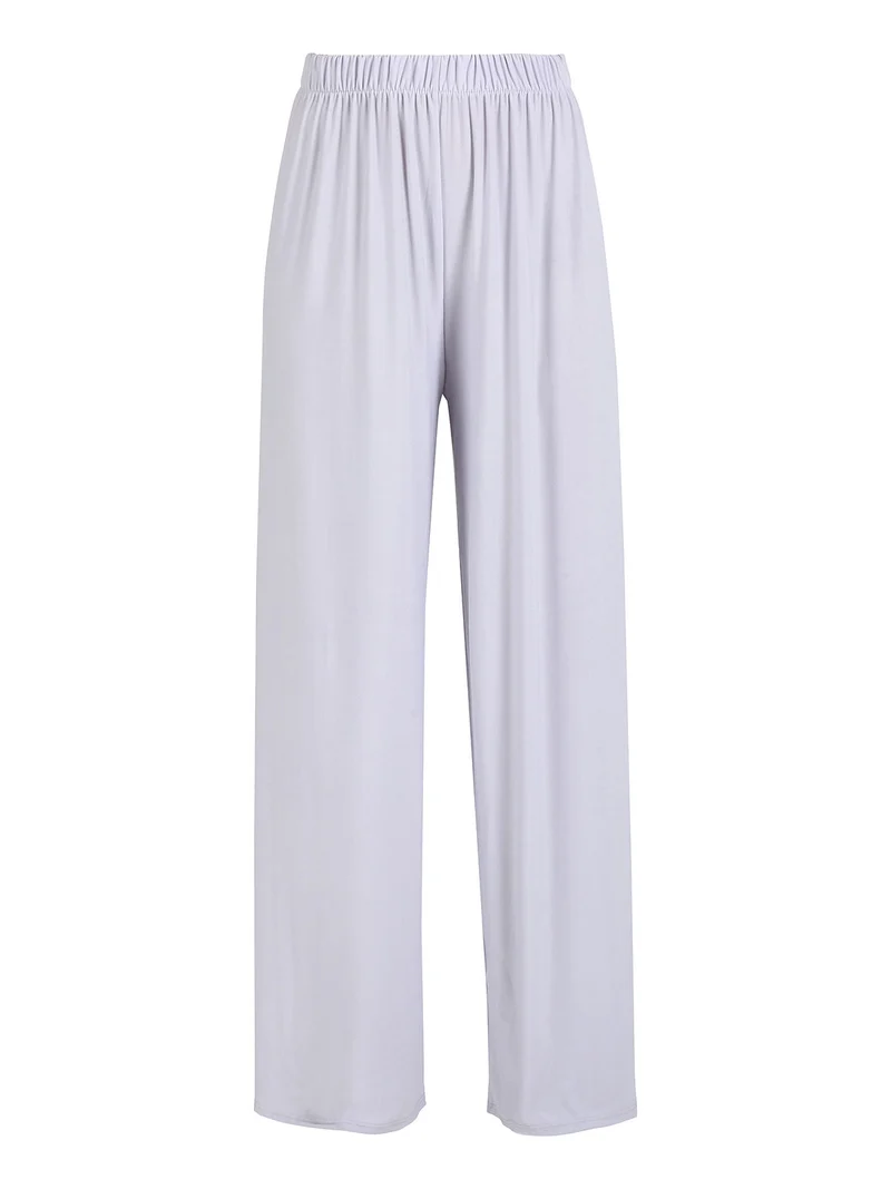 Pantaloni donna con elastico in vita a gamba larga - perla