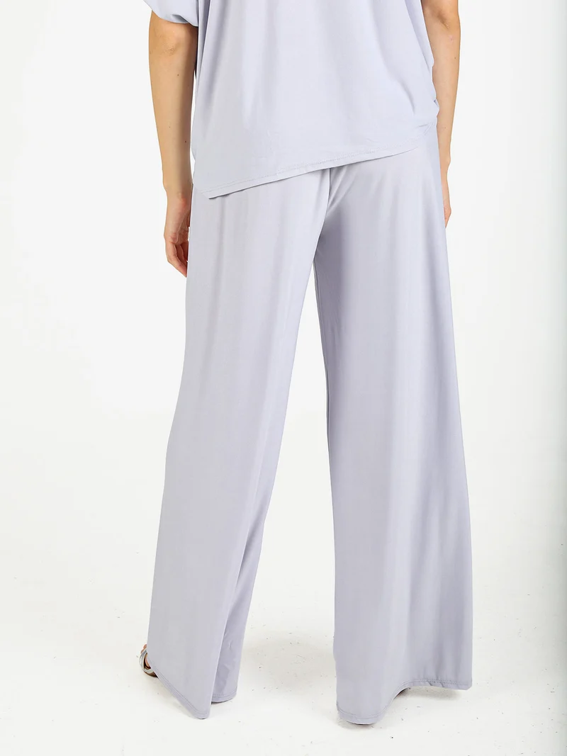 Pantaloni donna con elastico in vita a gamba larga - perla