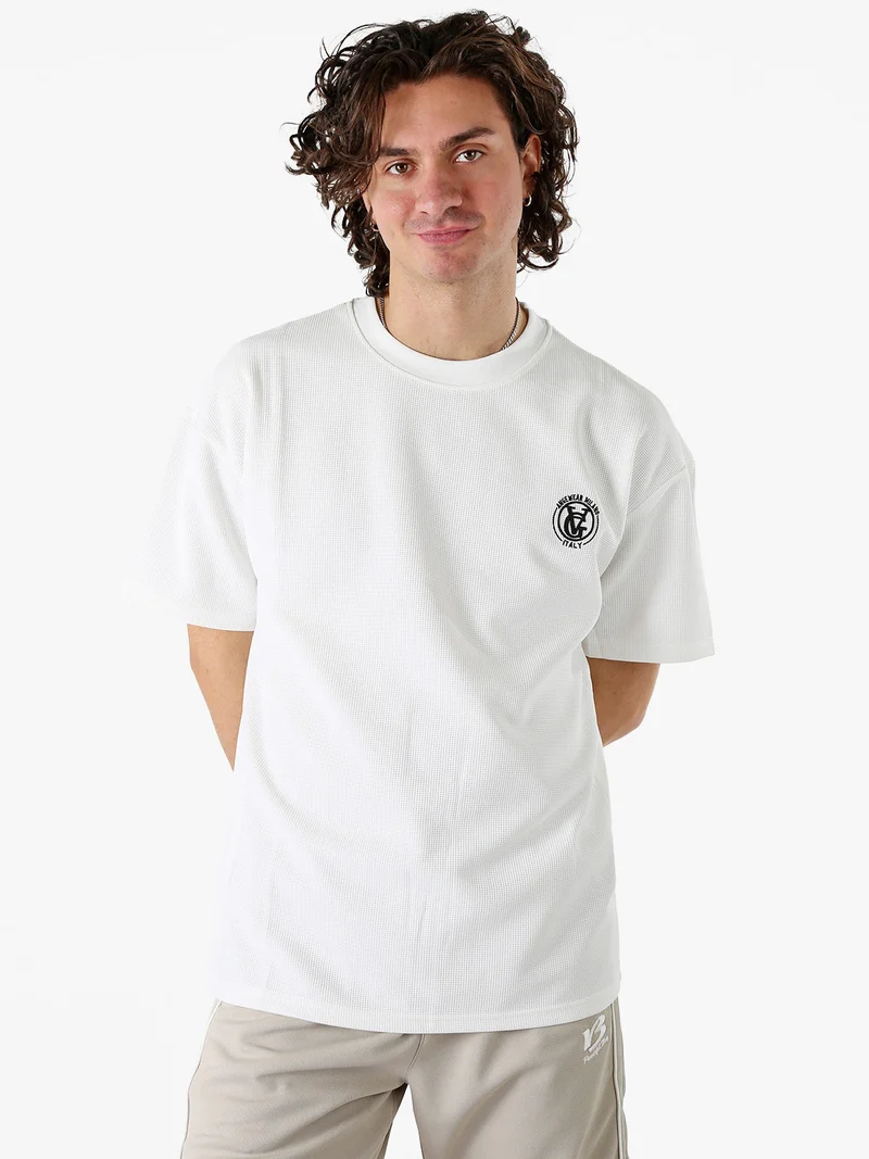 T-shirt girocollo da uomo a nido d'ape - bianco