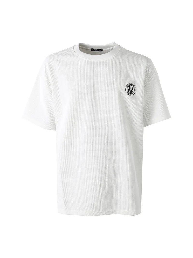 T-shirt girocollo da uomo a nido d'ape - bianco