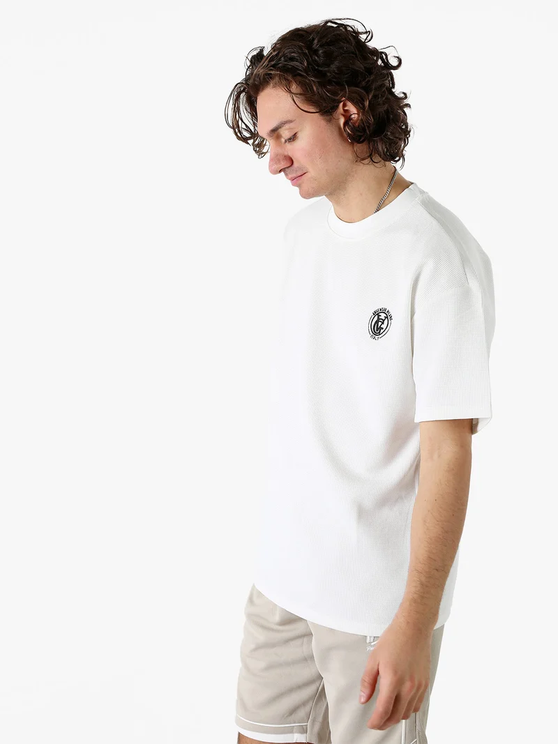 T-shirt girocollo da uomo a nido d'ape - bianco