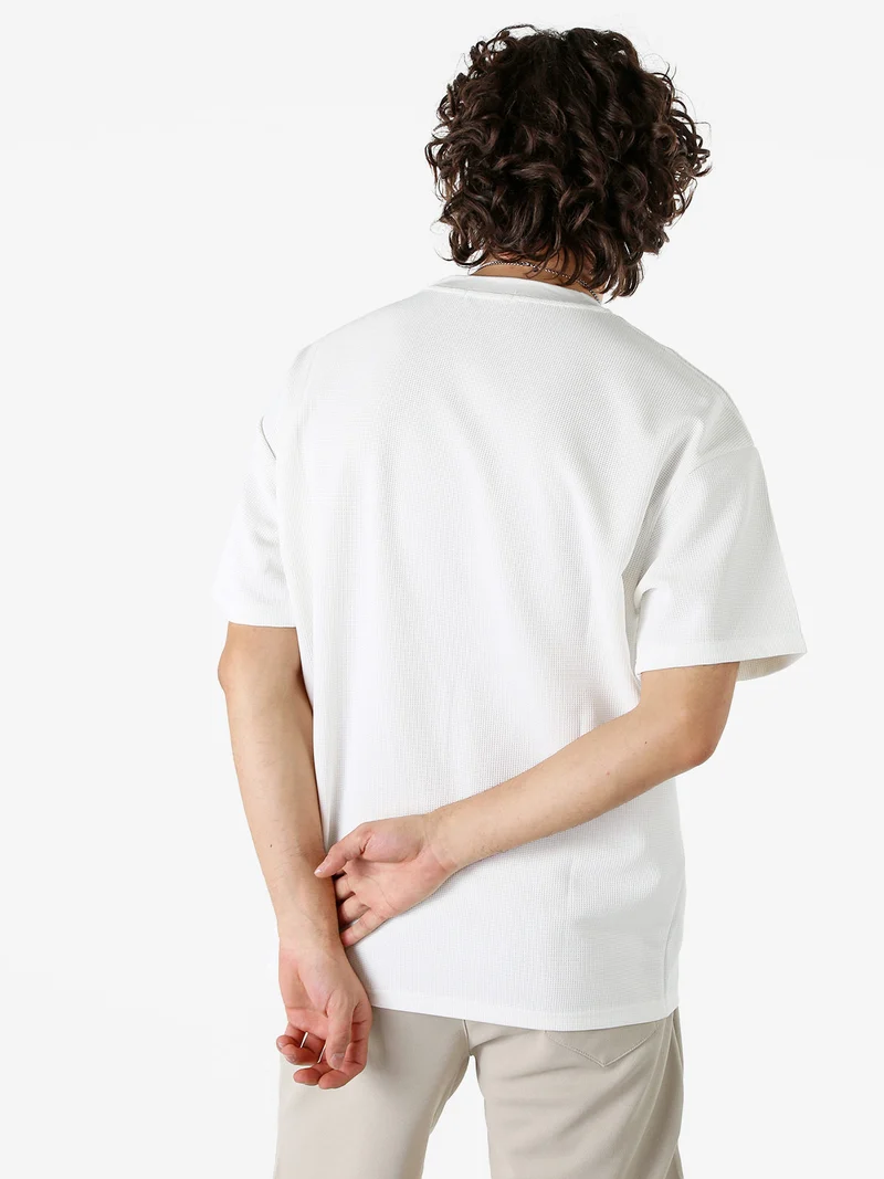 T-shirt girocollo da uomo a nido d'ape - bianco