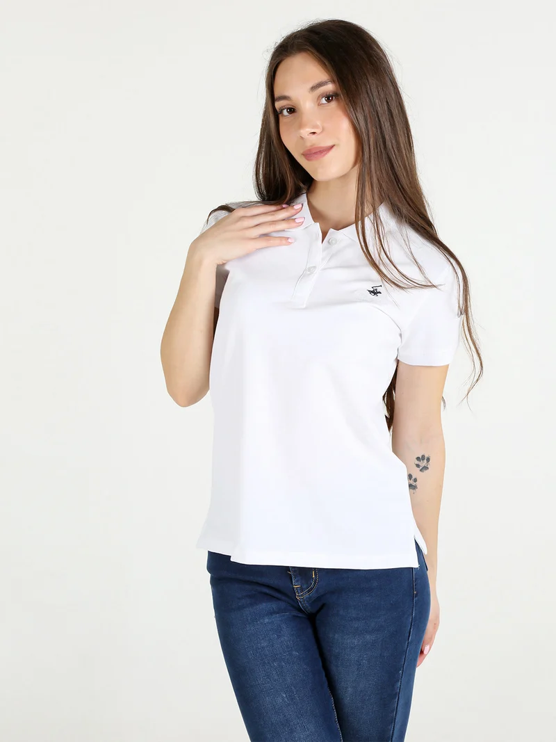 Polo donna in cotone a maniche corte - bianco
