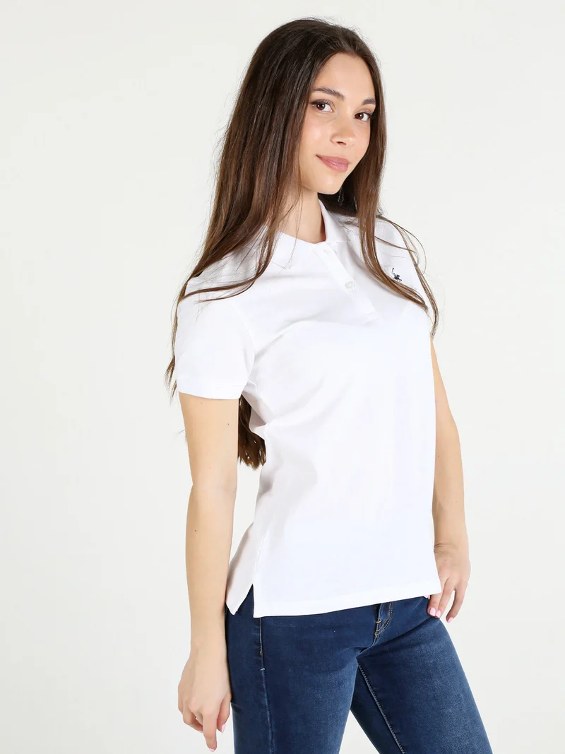 Polo donna in cotone a maniche corte - bianco