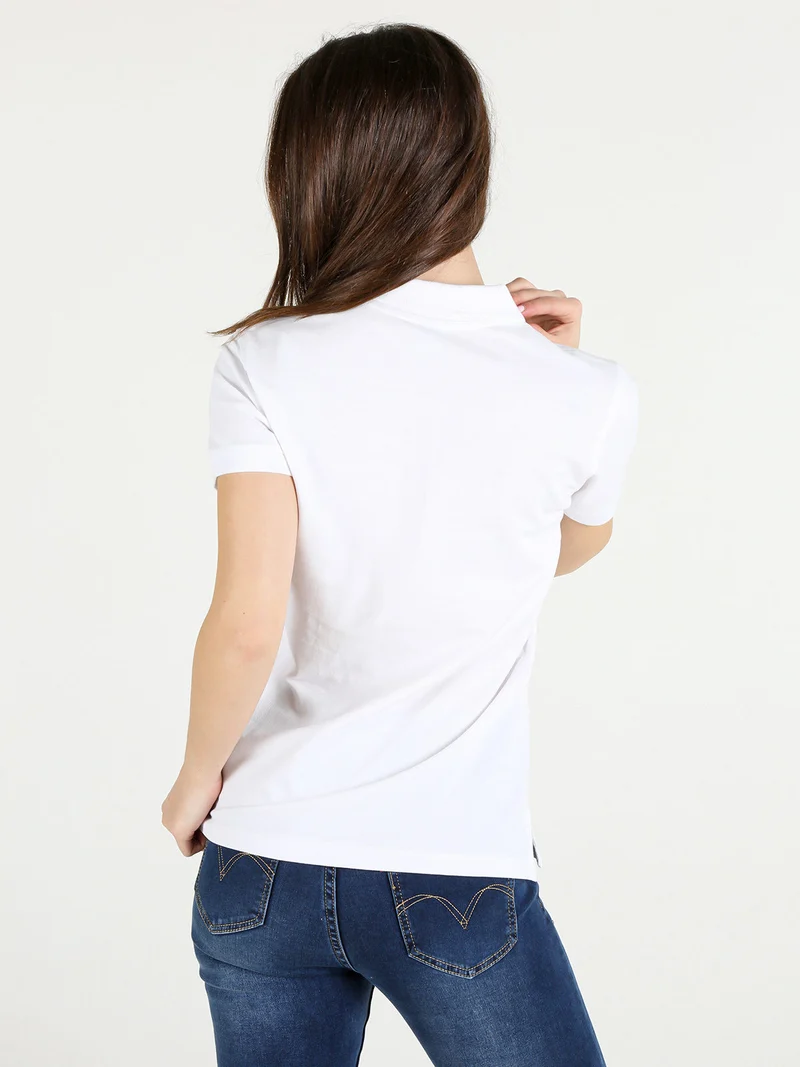 Polo donna in cotone a maniche corte - bianco