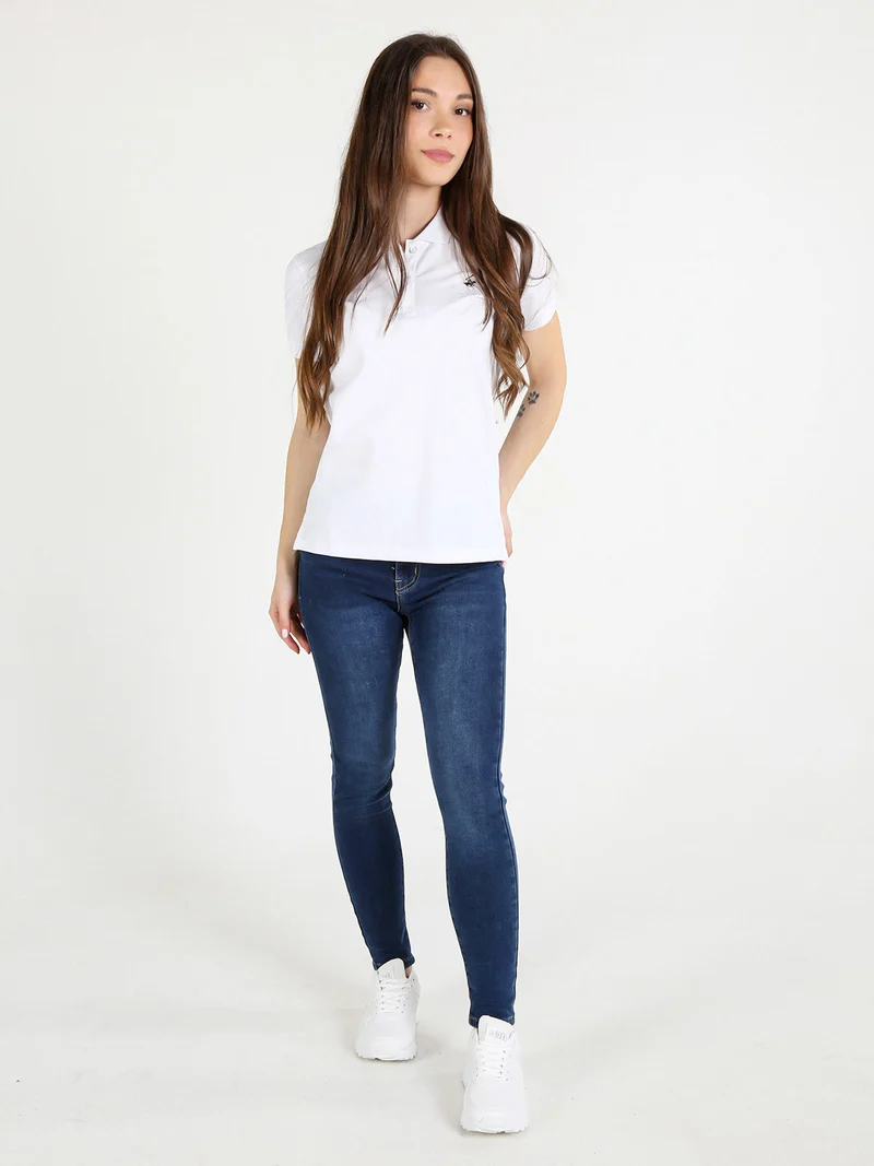 Polo donna in cotone a maniche corte - bianco