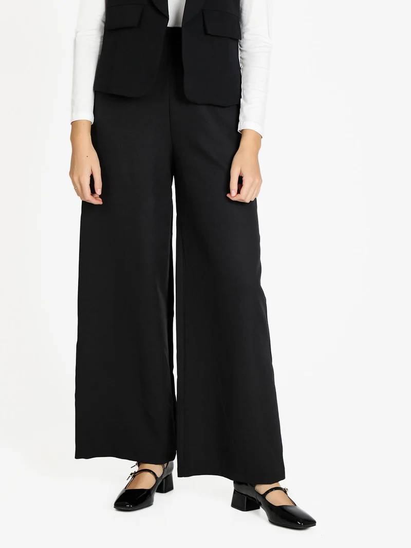Pantaloni donna ampi a vita alta - nero