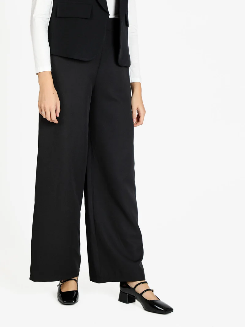 Pantaloni donna ampi a vita alta - nero