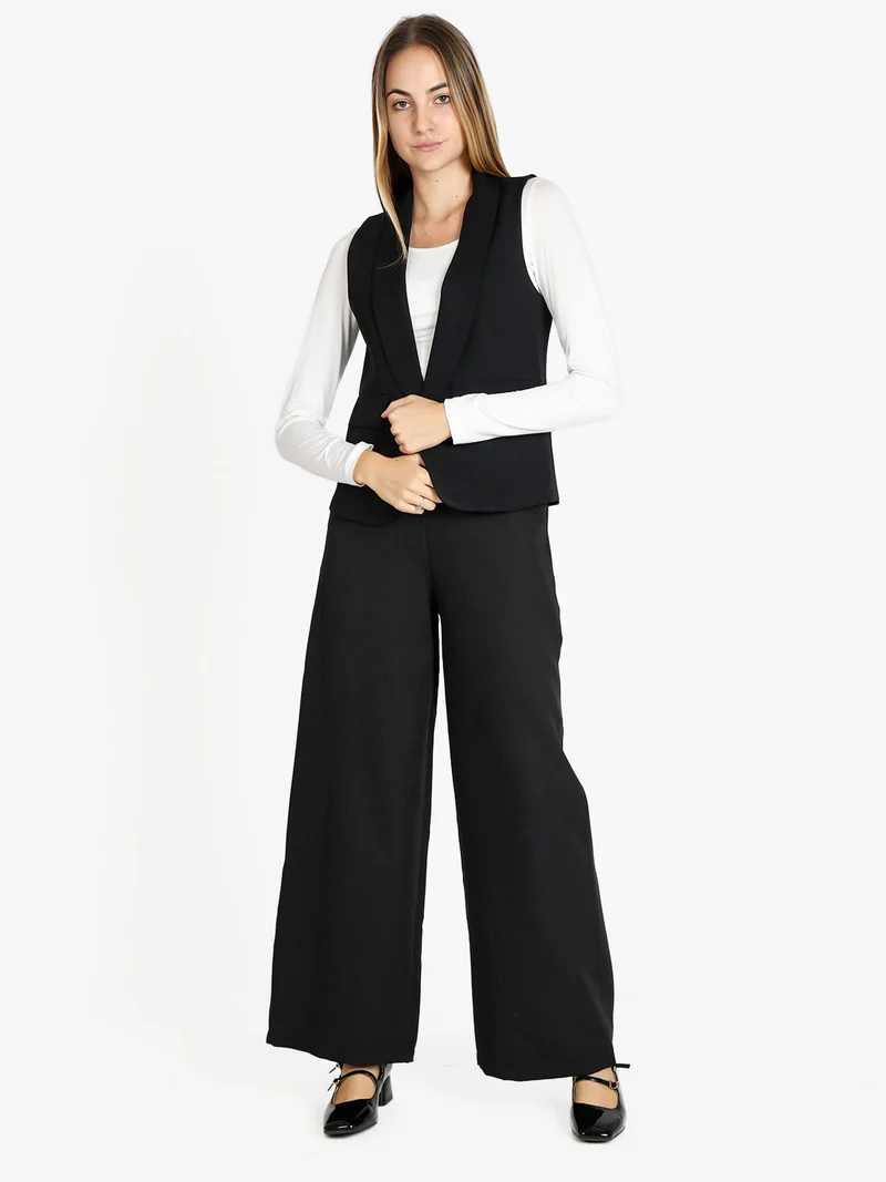 Pantaloni donna ampi a vita alta - nero