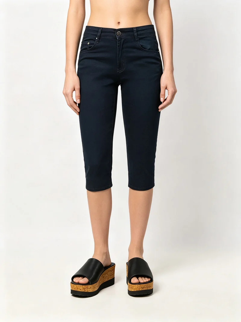 Pantaloni donna a pinocchietto in cotone - blu scuro