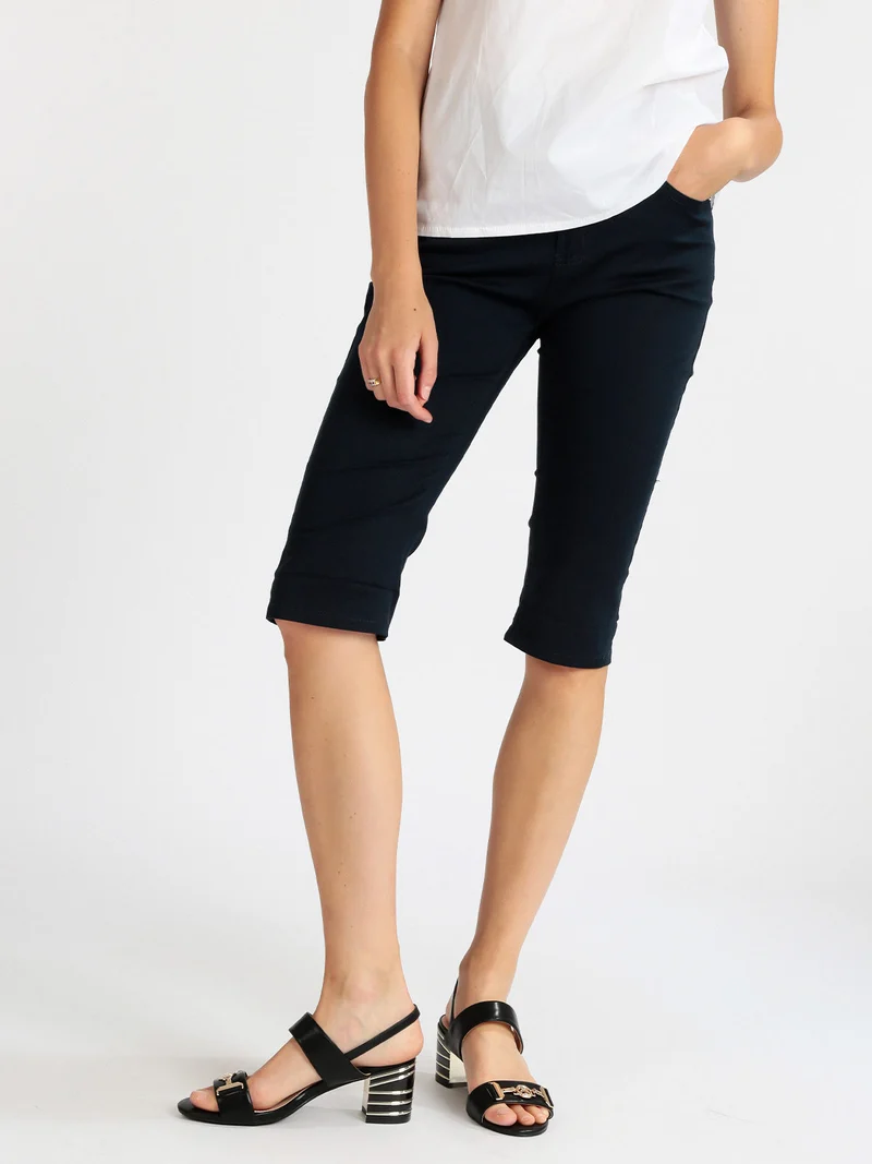 Pantaloni donna a pinocchietto in cotone - blu scuro