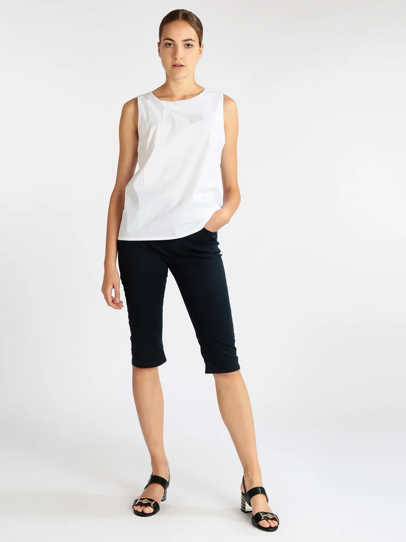 Pantaloni donna a pinocchietto in cotone - blu scuro