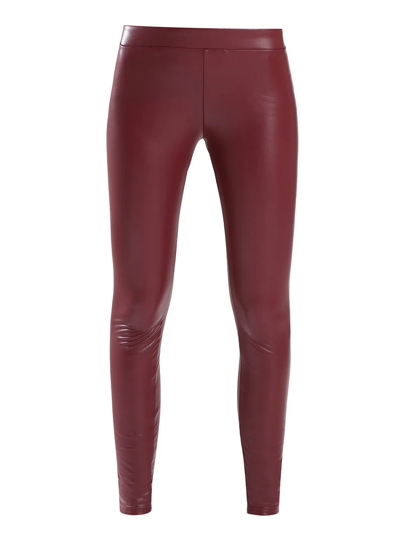 Leggings donna in ecopelle con interno in micropile - bordeaux