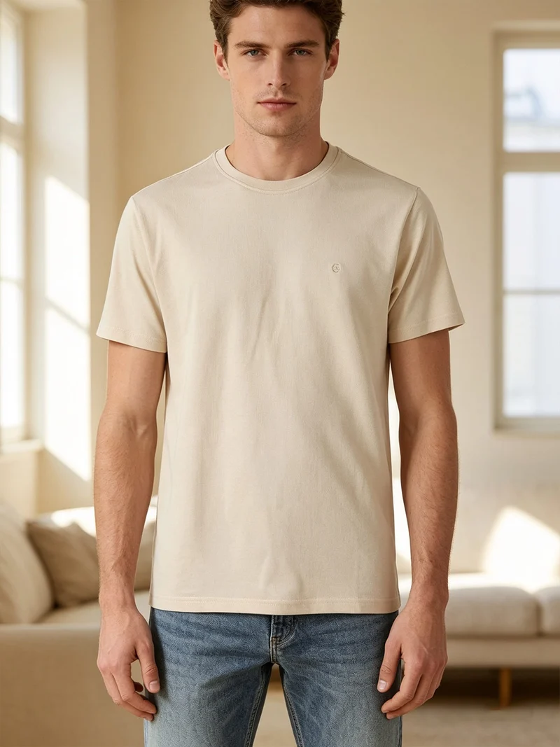 T-shirt da uomo girocollo in cotone - beige