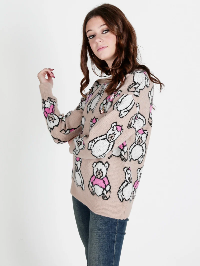 Maglione donna orsacchiotti oversize - khaki