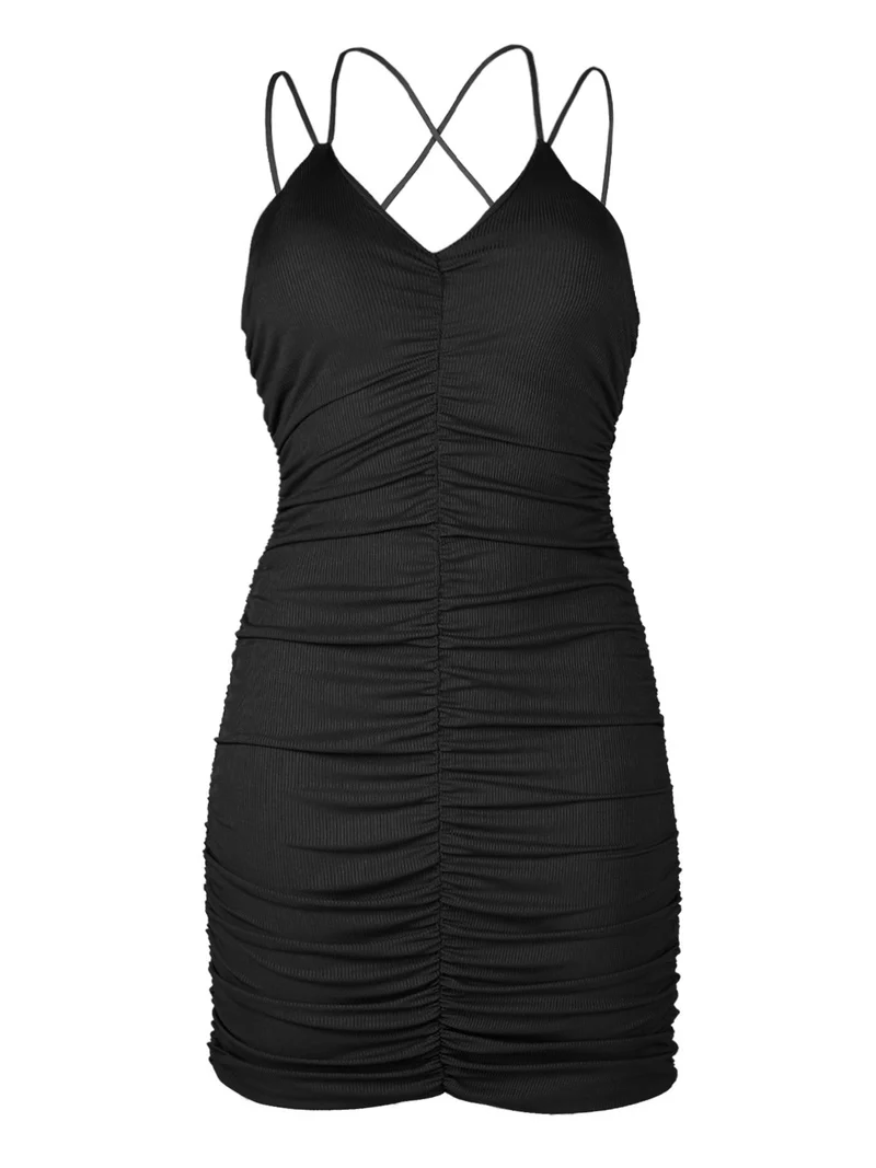 Vestito corto da donna incrociato dietro - nero