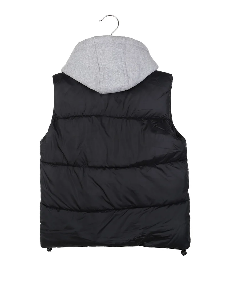 Gilet imbottito da bambino con cappuccio e doppia zip - nero