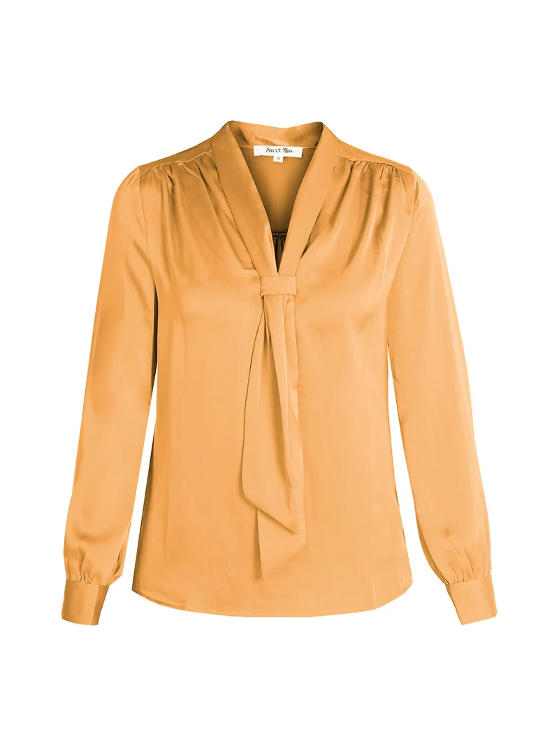 Blusa donna in raso con cravatta - senape