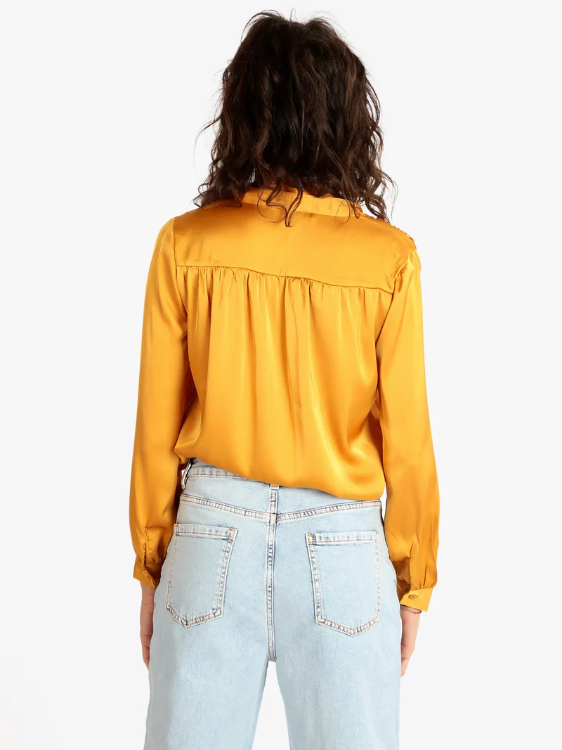 Blusa donna in raso con cravatta - senape