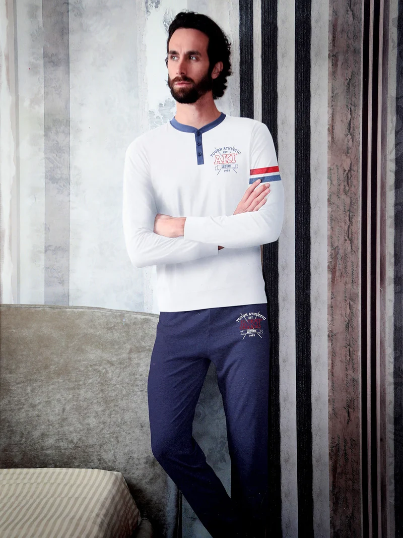 Pigiama lungo da uomo in cotone - bianco