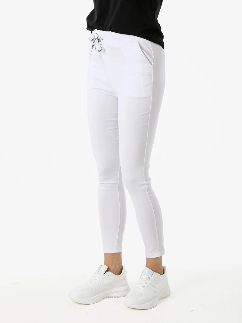 Pantaloni donna elasticizzati con coulisse - bianco