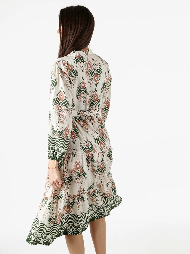 Abito lungo da donna con stampe e maniche lunghe - verde