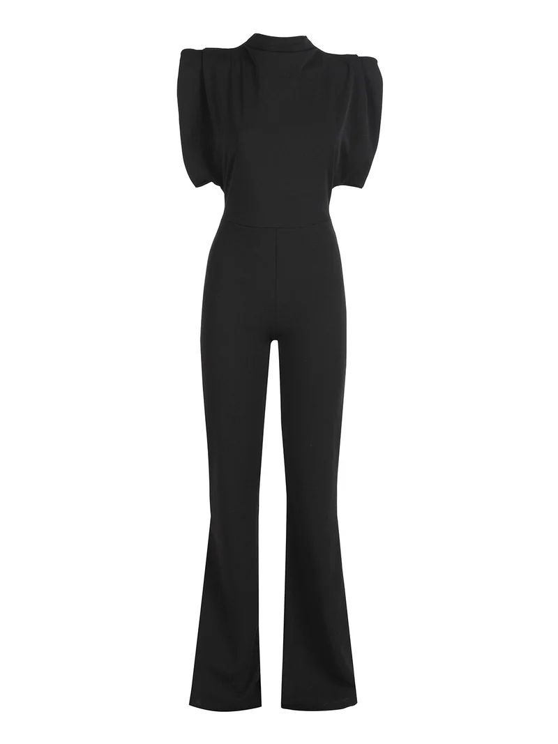 Tuta elegante da donna accollata senza maniche - nero