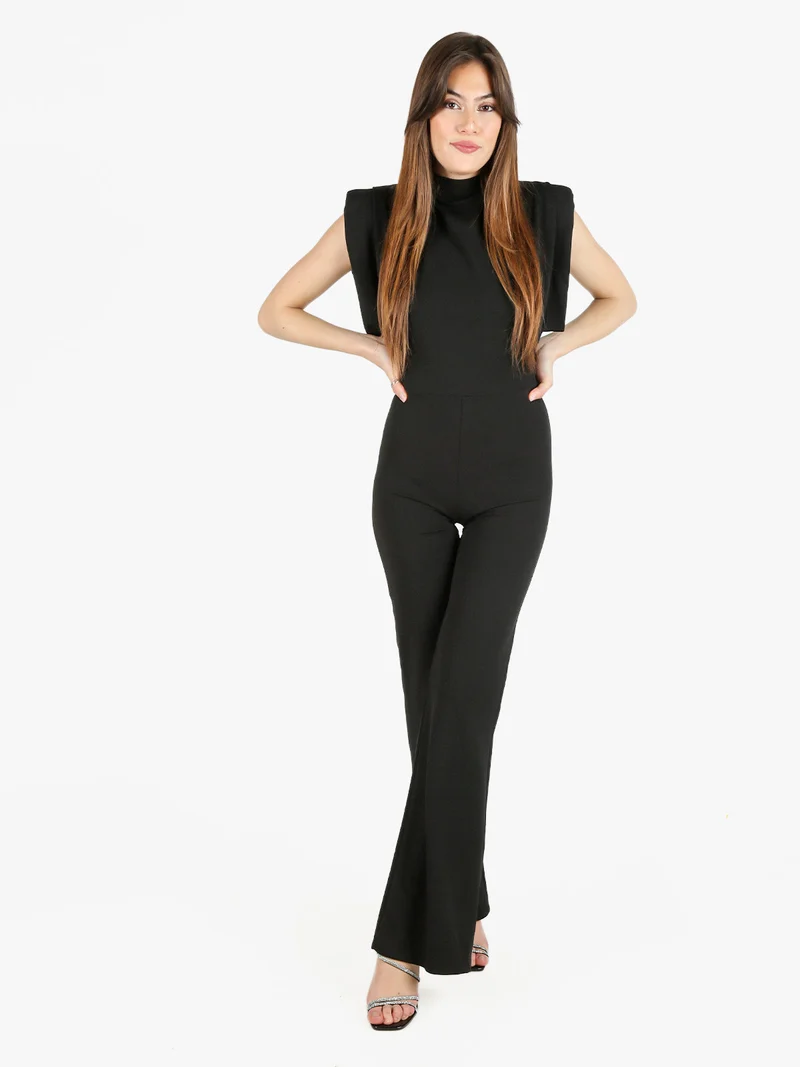 Tuta elegante da donna accollata senza maniche - nero