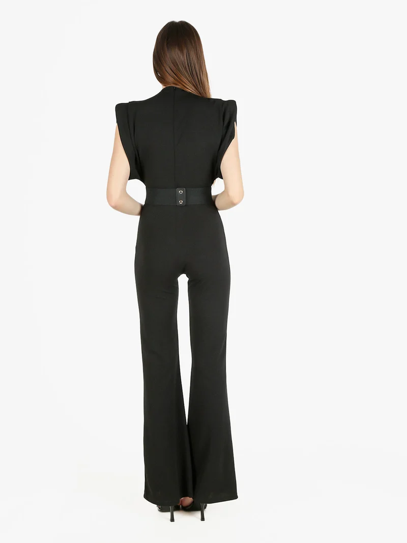 Tuta elegante da donna accollata senza maniche - nero