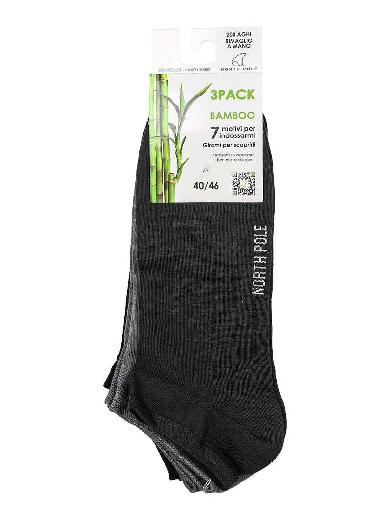 Confezione da 3 paia di calze sneakers da uomo in bamboo - grigio