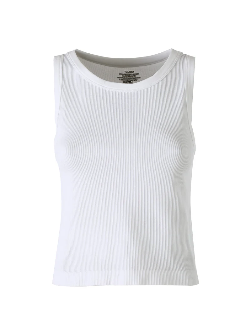 Top donna girocollo a costine - bianco