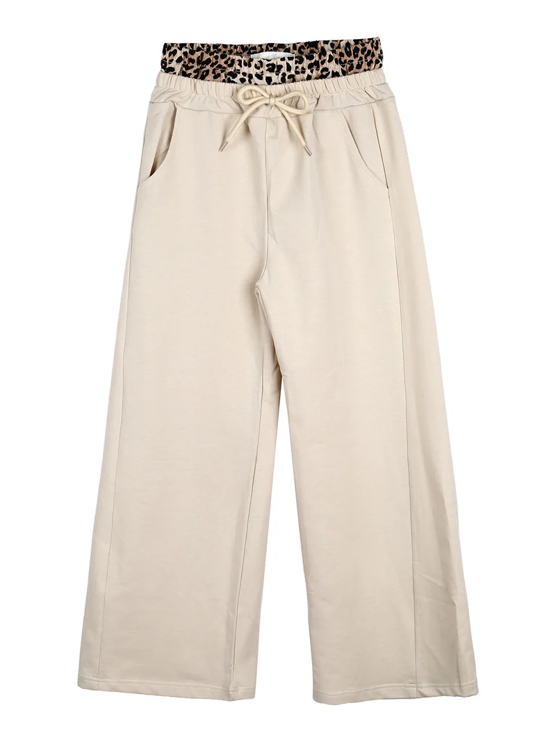 Pantaloni da bambina in cotone a gamba larga - beige